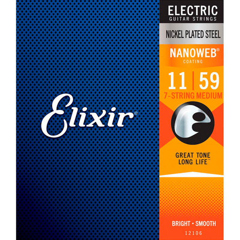 Elixir 12106 NanoWeb Набор струн для 7-струнной электрогитары, 11-59