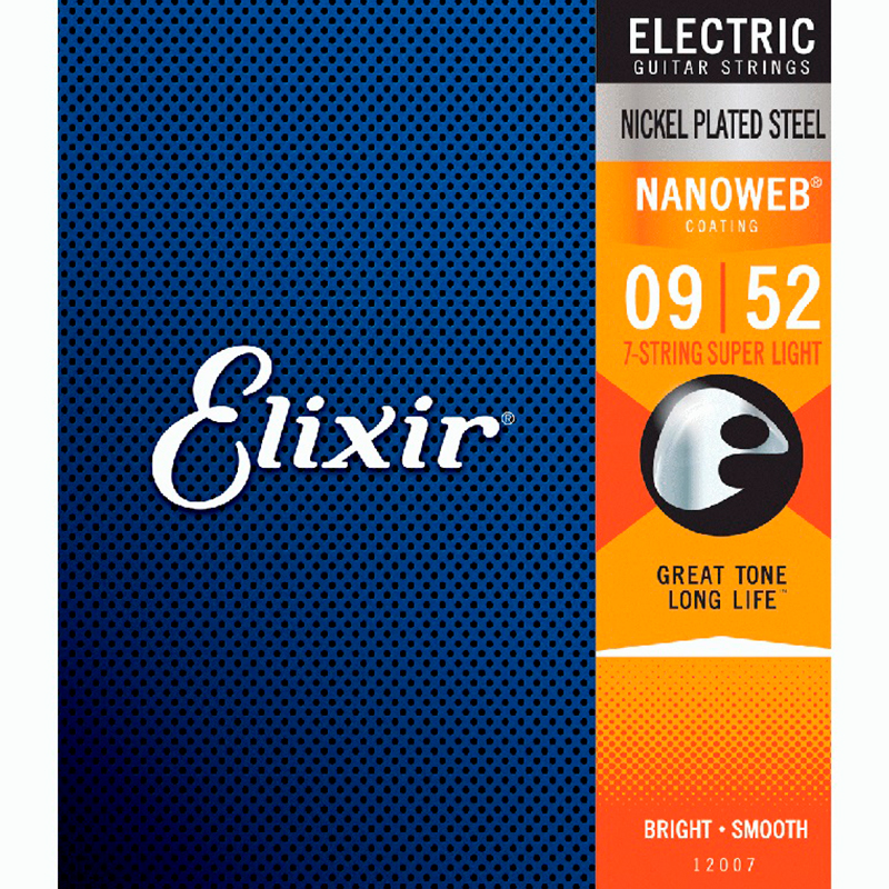 Elixir 12007 NANOWEB Комплект струн для 7-струнной электрогитары, 9-52